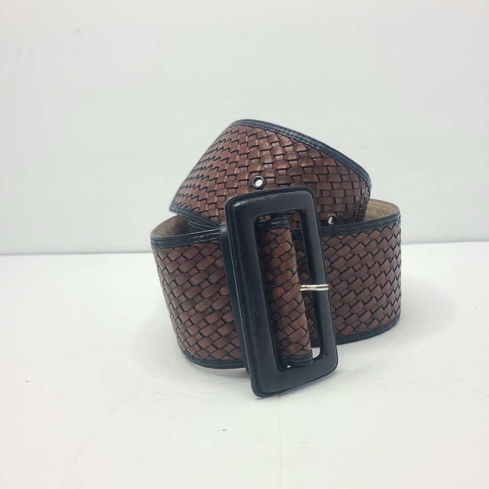 Banana Republic Boho Brown Woven Leather Wide Statement Coastal Cowgirl S